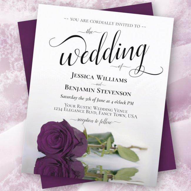 Simple Plum Purple Rose Budget Wedding Invitation