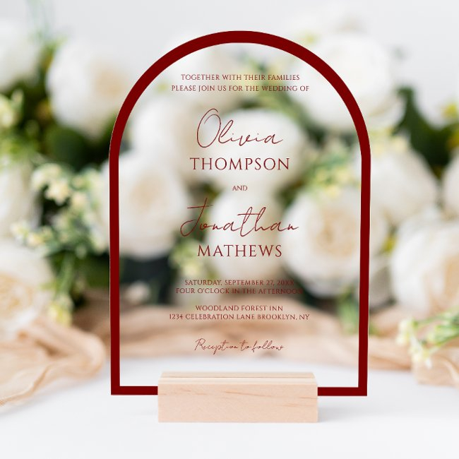 Simple Red Border Script Wedding Arch Acrylic Invitations