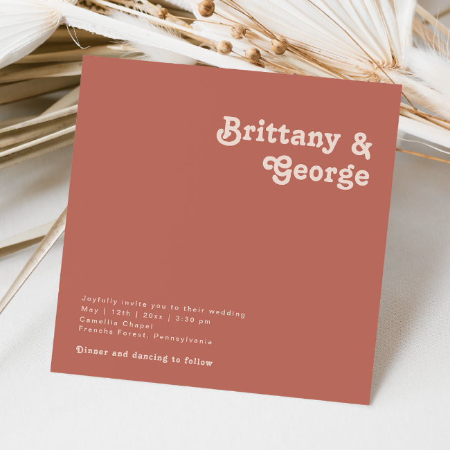 Simple Retro Vibes | Old Rose Square Wedding Invitation