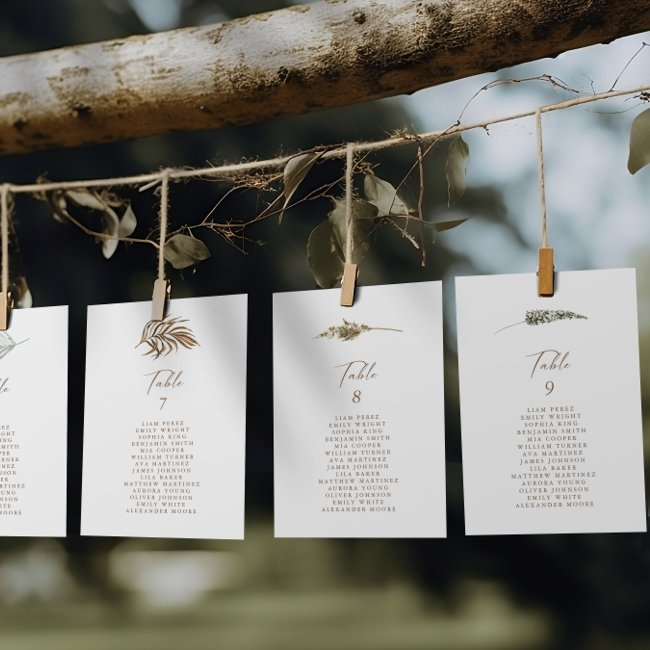 Simple Rustic Floral Table Number Seating Chart