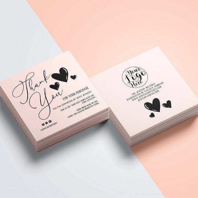 Simple Signature Script Hearts Order Thank You Squ Square Business Invitations