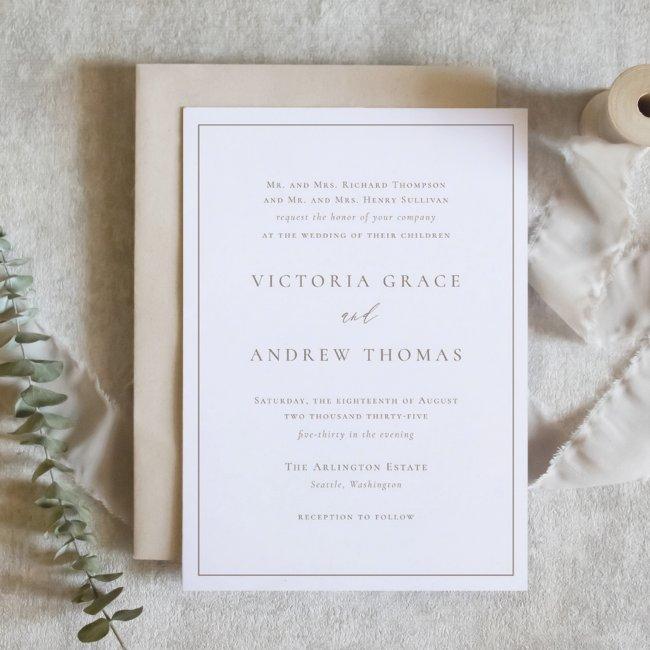 Simple Taupe Parent's Hosting Formal Wedding Invitation