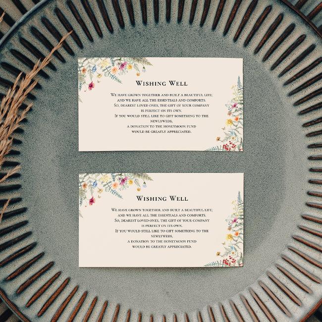 Simple Wildflower Fern Beige Wedding Wishing Well Enclosure Invitations