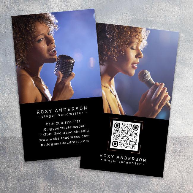 Singer Musician Modern Black Qr Code Business Invitations