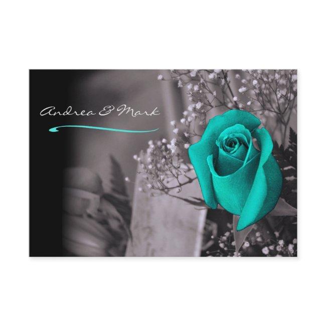 Single Turquoise Rose Fade To Black Wedding Invitation