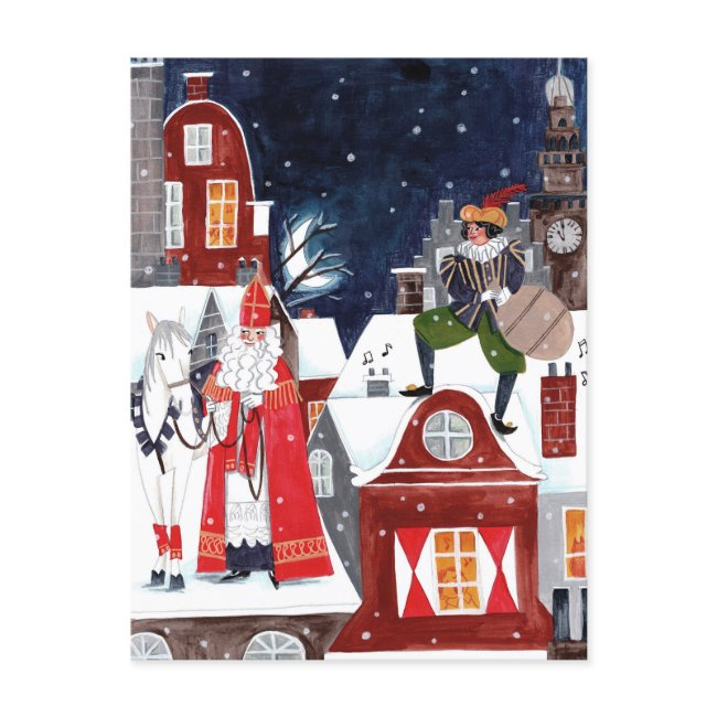Sinterklaas And Piet On The Roofs Of Amsterdam Holiday Postinvitations