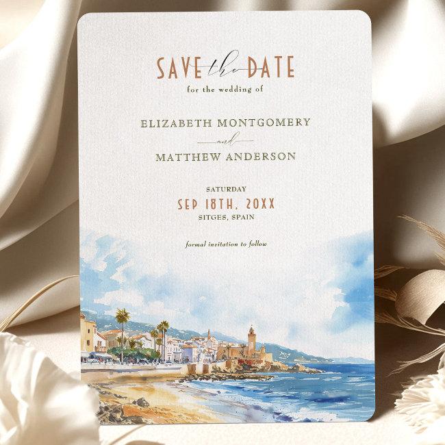 Sitges Beach Spain Travel Save-the-date Invitation