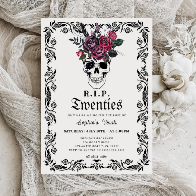 Skull Rip 20s Death To My Youth 30th Birthday Invitation