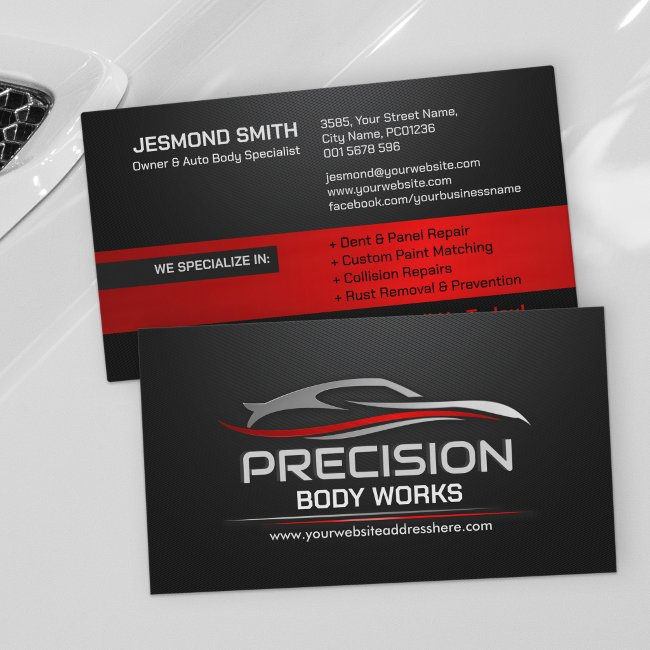 Sleek Modern Auto Body Work Business Invitations