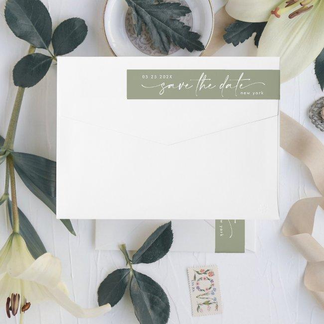 Sleek Romance Snow White Sage Save The Date Wrap Around Label