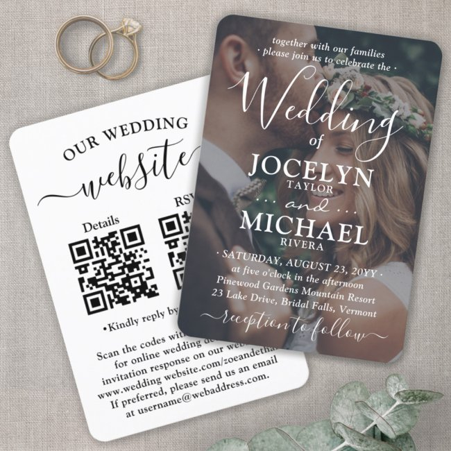 Small & Chic All-in-one Qr Code Rsvp Photo Wedding Invitation