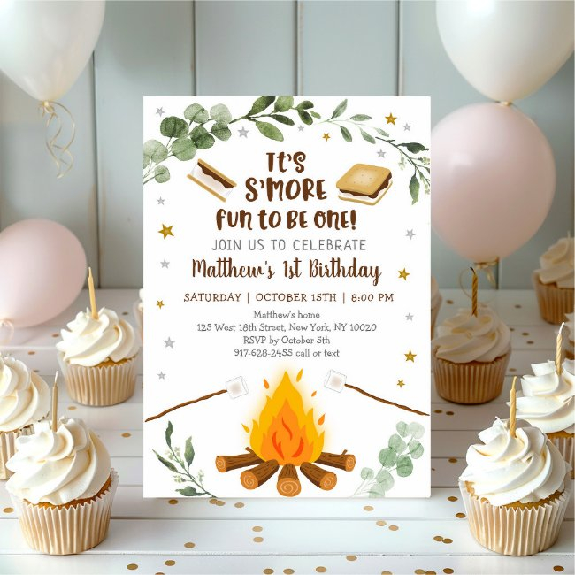 S'more Fun To Be One S'mores Campfire Birthday Invitation