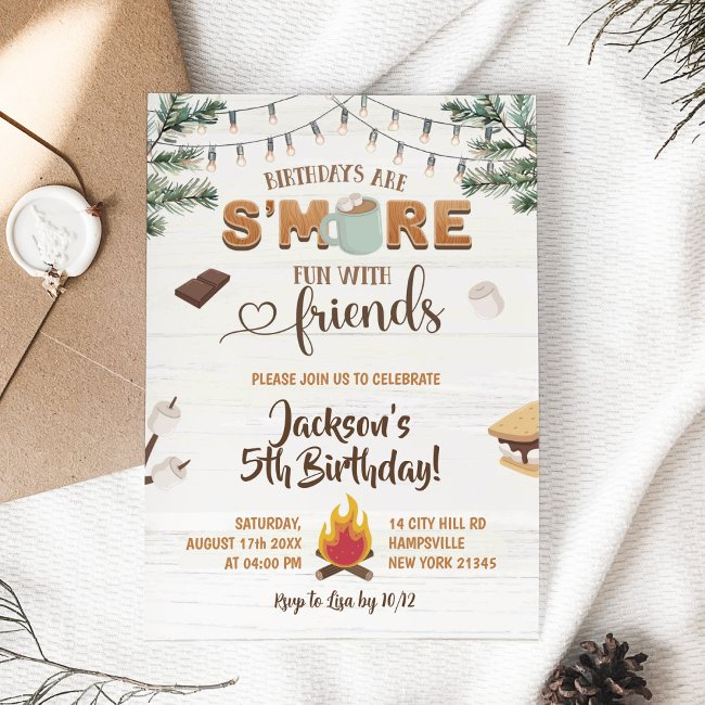 S'more Fun With Friends Camping Kids Birthday Invitation