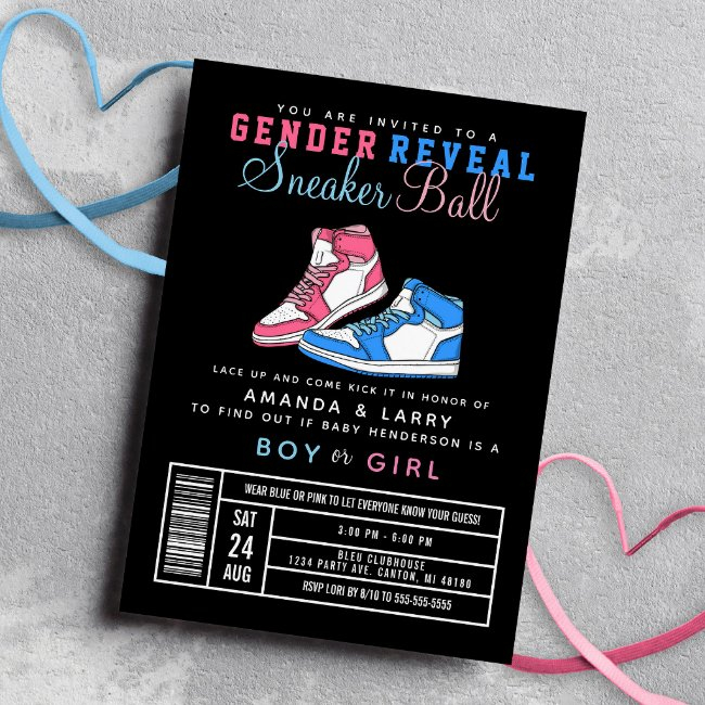 Sneaker Ball Gender Reveal Blue Or Pink Sneaker Invitation