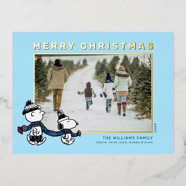 Snoopy & Charlie Winter Scarf Christmas Photo Foil Holiday Postinvitations