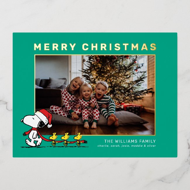 Snoopy & Friends Christmas Family Photo Foil Holiday Postinvitations