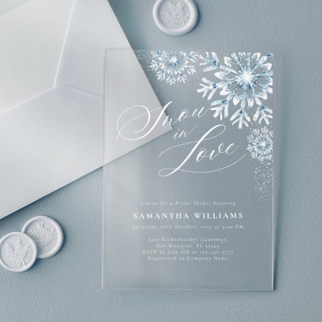Snow In Love Bridal Shower Acrylic Invitation