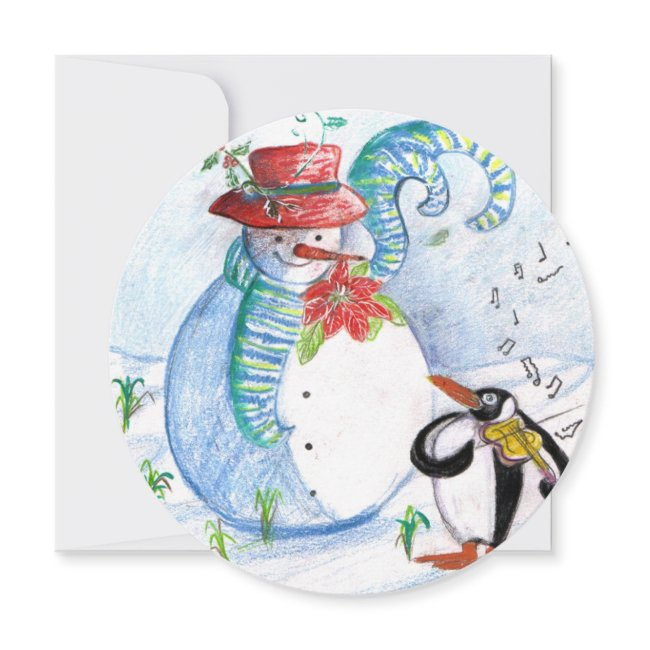 Snowman, Penguin's Winter Serenade Holiday Party Invitation