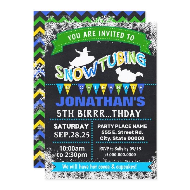 Snowtubing Birthday Party Bash Sleeding Blue Invitation
