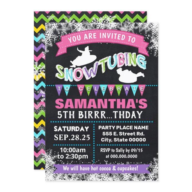 Snowtubing Birthday Pink Sleeding Party Bash Invitation
