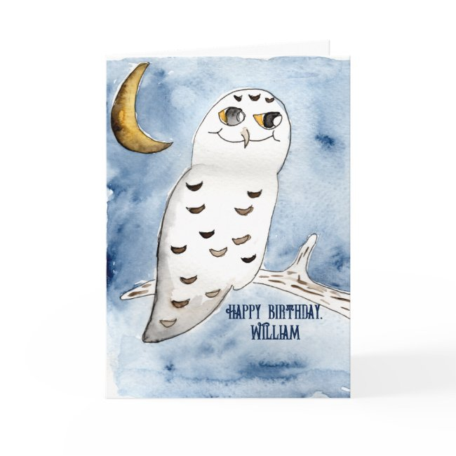 Snowy Owl Watercolor Personalized Birthday Invitations