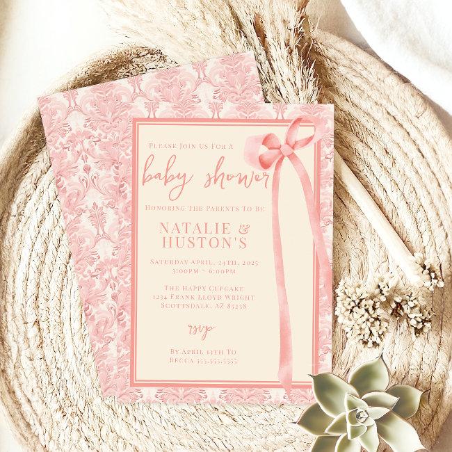 Soft Girl Floral Romantic Blush Pink Bow Coquette Invitation