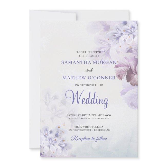 Soft Purple Dusty Blue Dusty Pink Floral Wedding Invitation