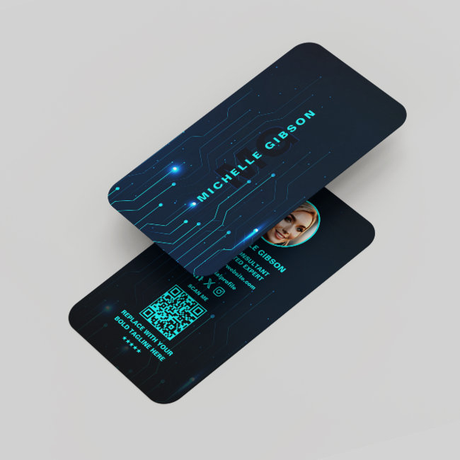Software Engineer Monogram Neon Blue Tech Modern Business Invitations