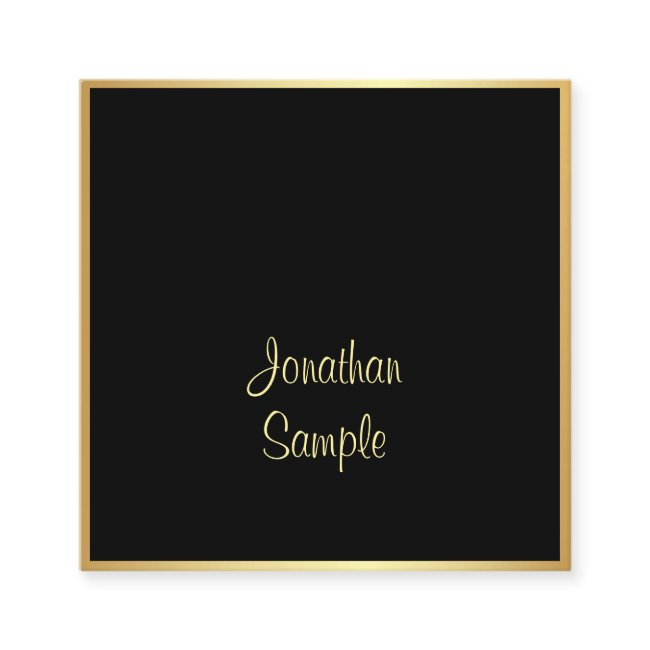 Sophisticated Black Gold Handwritten Script Font Square Business Invitations