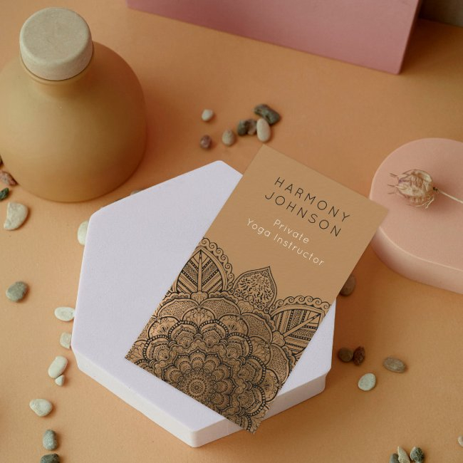 Sophisticated Black On Gold Mandala Yoga Business Invitations