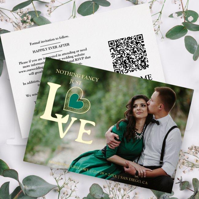 Sophisticated Green Heart Golden Luxury Wedding Foil Invitation