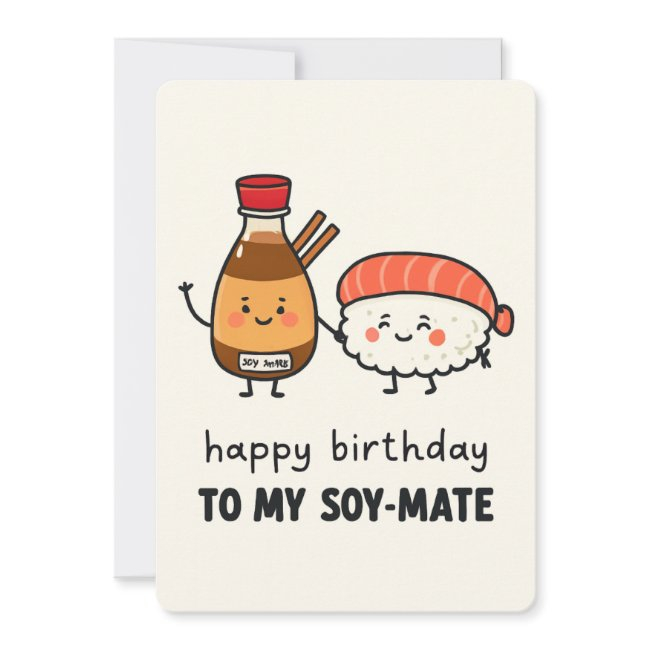 Soy-mate Birthday Invitations – Cute Sushi & Soy Sauce