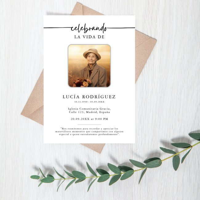 Spanish Funeral Celebrando Memorial Wording Photo Invitation