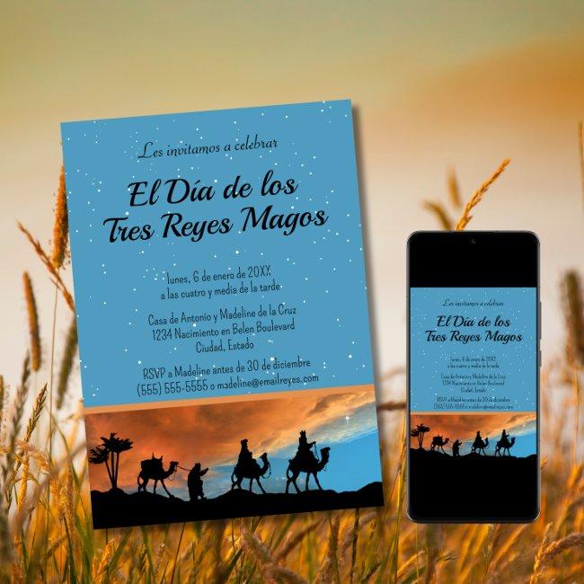 Spanish Light Blue Sunset Three Kings Christmas Invitation