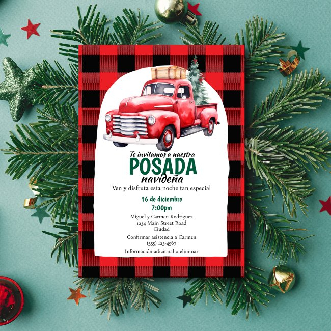 Spanish Red Truck Posada Navideña Christmas Party Invitation