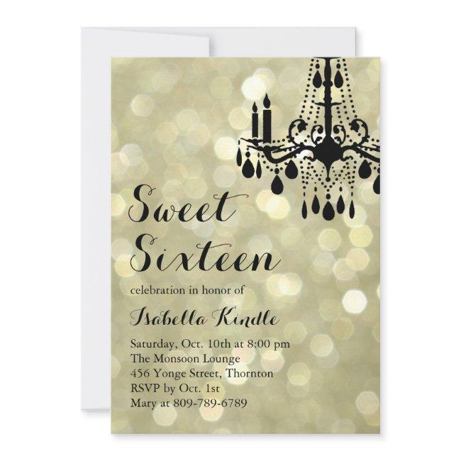 Sparkling Lights Gold Ballroom Sweet 16 Invitation