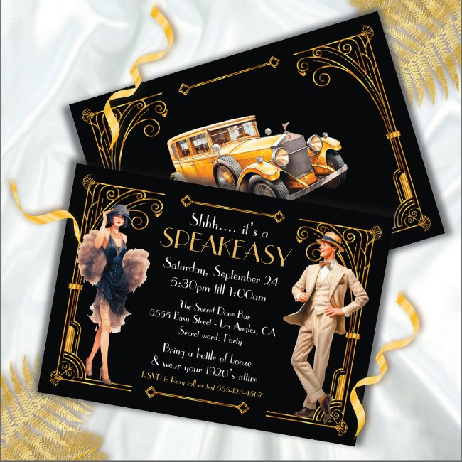 Speakeasy Flapper Great Gatsby Art Deco Party Invitation