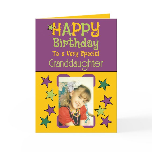 Special Granddaughter Photo Yellow Purple Birthday Invitations