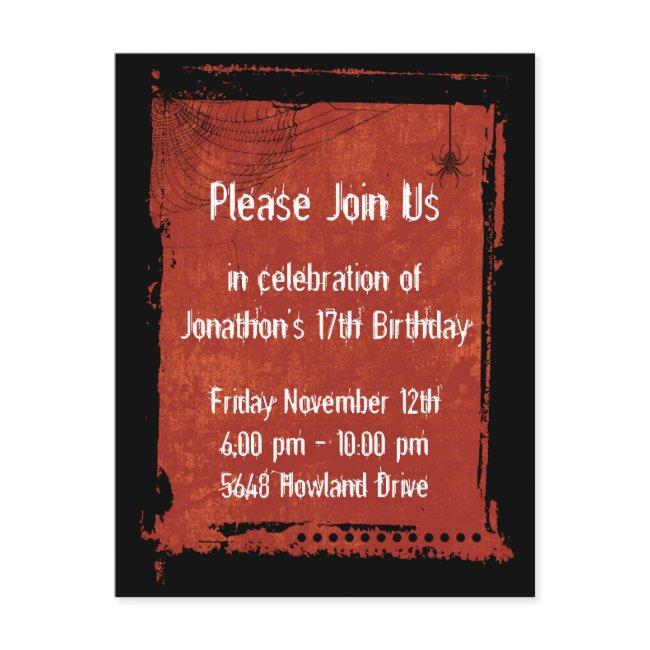 Spider Web Grunge Gothic Birthday Invitations