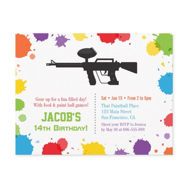 Splat Paints Rifle Paintball Birthday Party Invitation