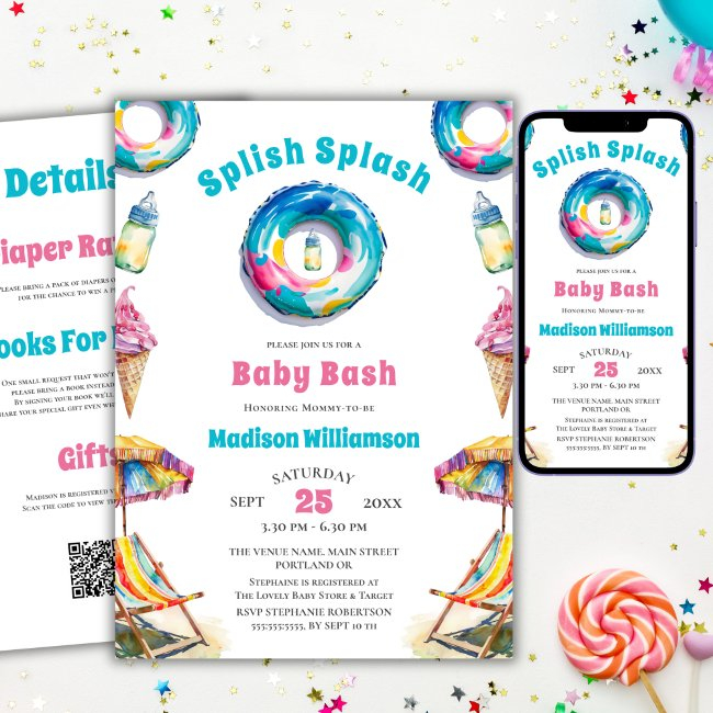 Splish Splash Baby Bash Summer Baby Shower Qr Code Invitation