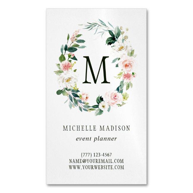Spring Blush Floral Wreath Monogram Business Invitations Magnet