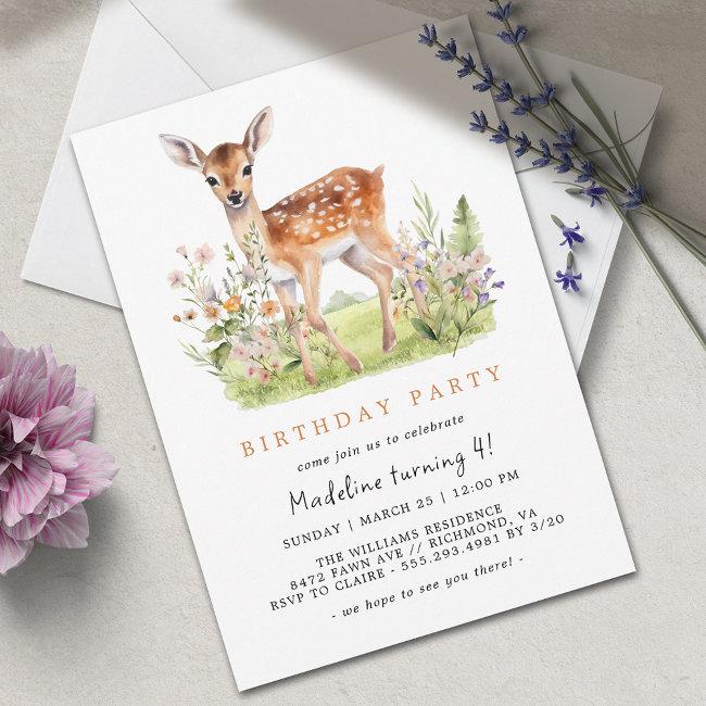 Spring Deer Fawn | Cute Whimsical Girl's Birthday Invitation