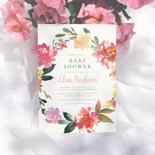 Spring Flowers | Elegant & Simple Girl Baby Shower Invitation