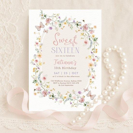 Spring Wildflower Butterfly Garden Sweet 16 Invitation