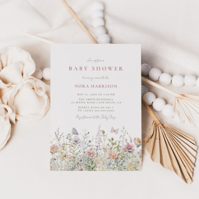 Spring Wildflower Field Baby Shower Invitation