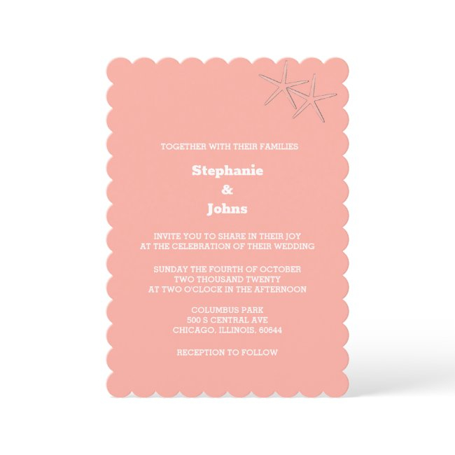 Starfish Beach Salmon Orange Destination Wedding Invitation