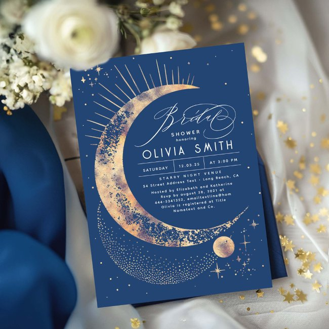 Starry Night Moon Mystical Celestial Bridal Shower Invitation