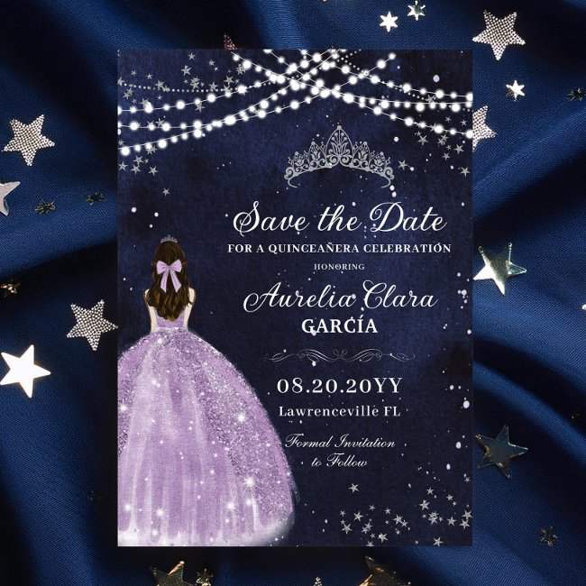 Starry Night Star Purple Quinceañera Save The Date