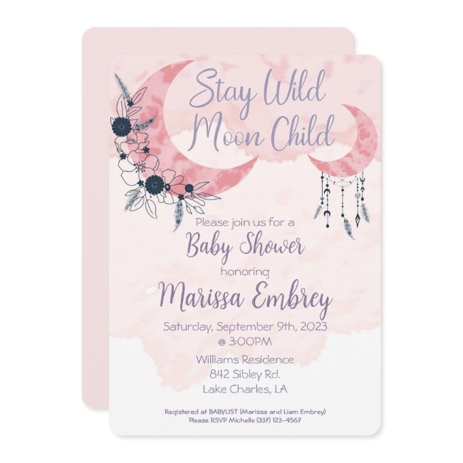 Stay Wild Moon Child Hippie Baby Shower Invitation